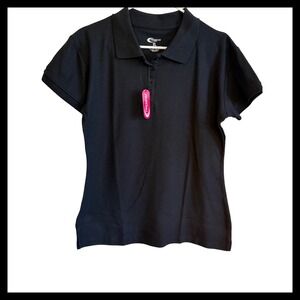 NWT Premium Wear Black Short Sleeve Collared Polo Shirt Womens XL